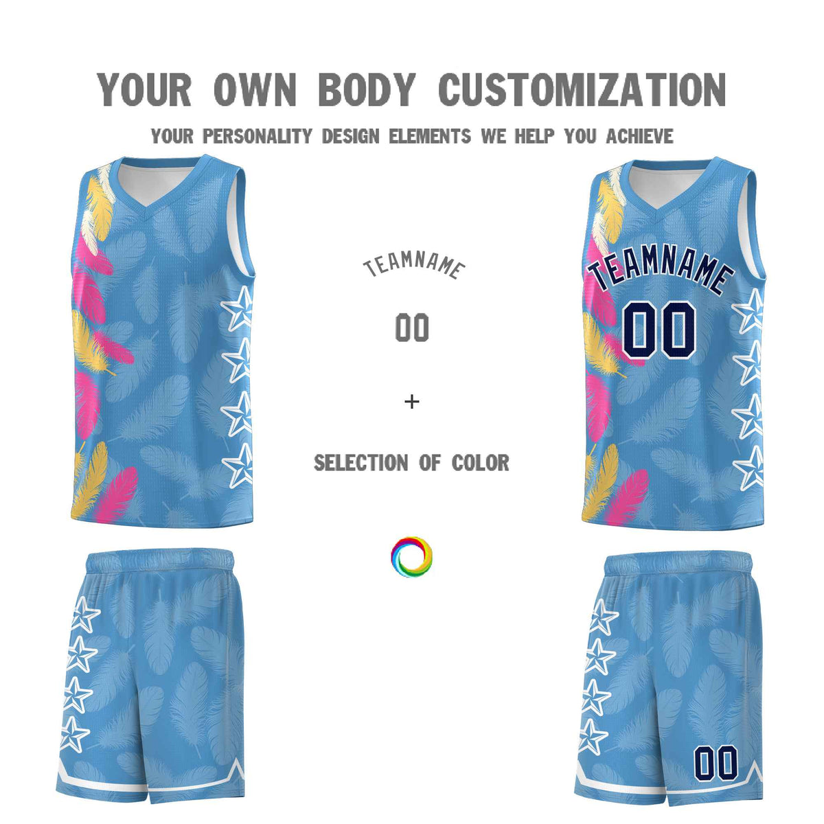 Custom Youth Basketball Jersey Light Blue Navy Feather Series Sports Uniform