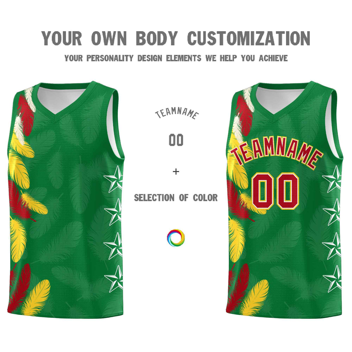 Custom Youth Basketball Jersey Kelly Green Red Feather Series Sports Uniform