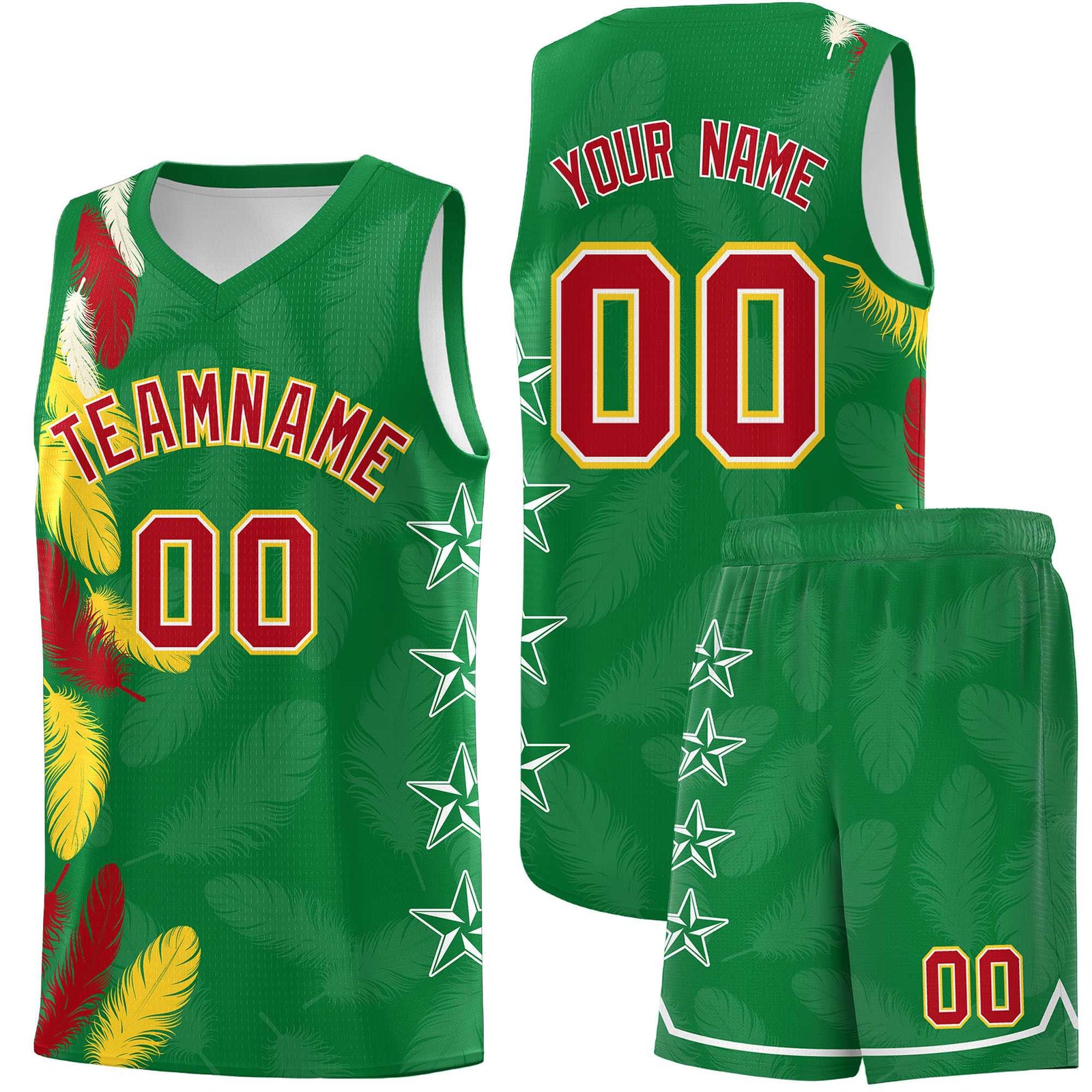 Custom Youth Basketball Jersey Kelly Green Red Feather Series Sports Uniform