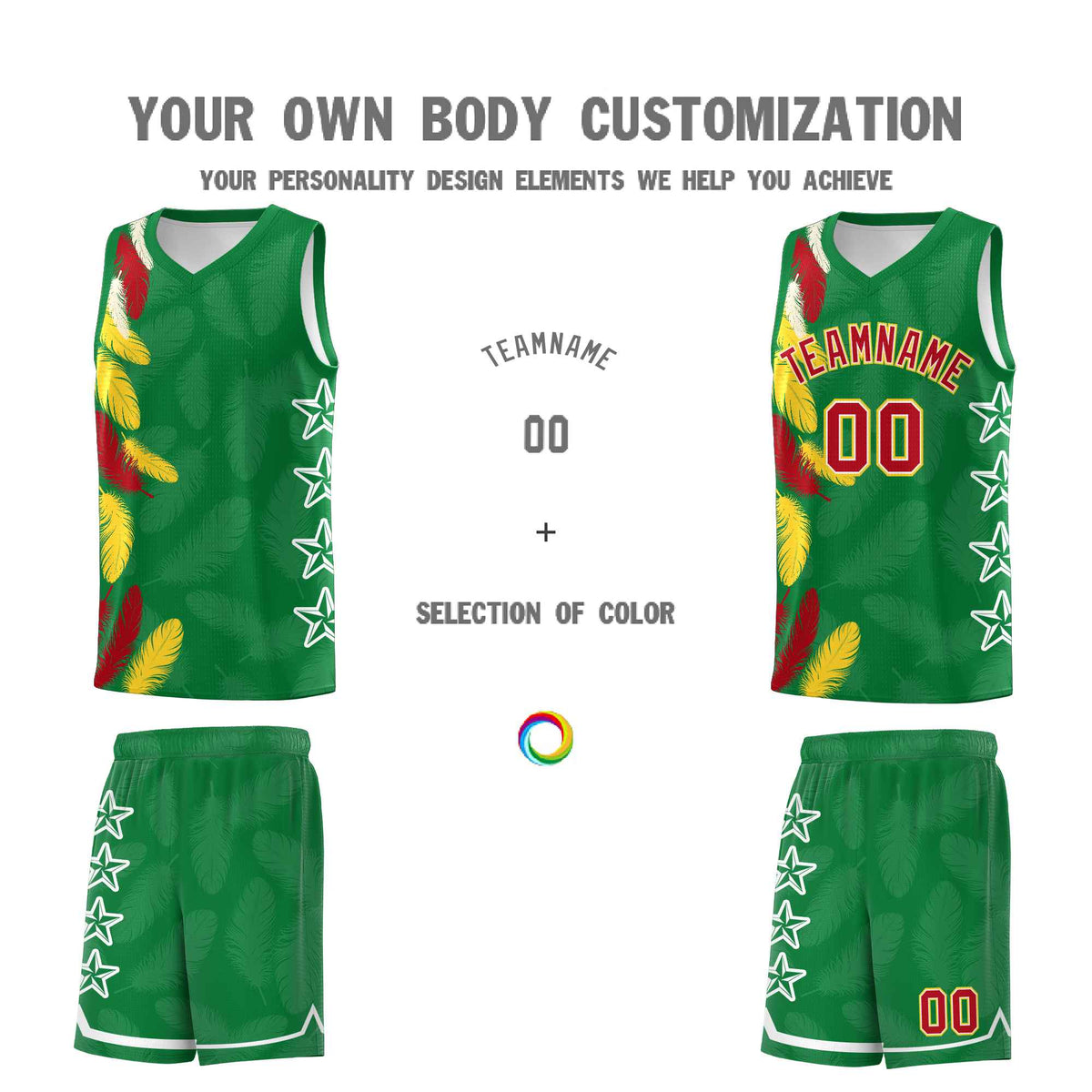 Custom Youth Basketball Jersey Kelly Green Red Feather Series Sports Uniform