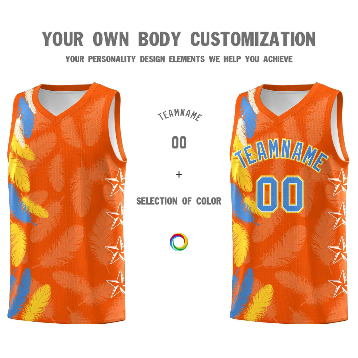 Custom Youth Basketball Jersey Orange Powder Blue Feather Series Sports Uniform