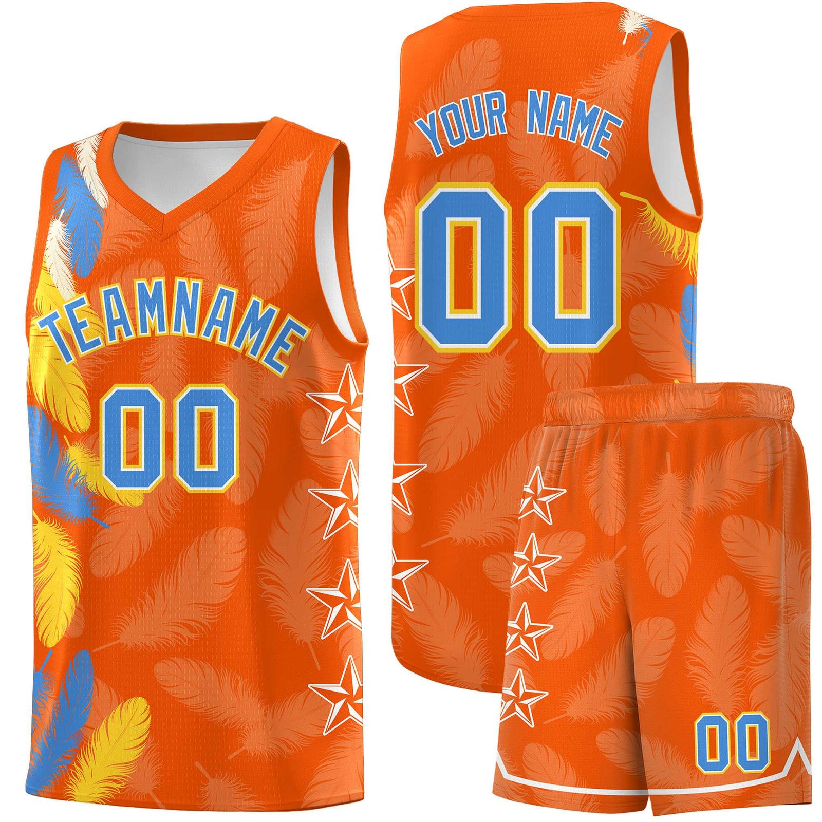 Custom Youth Basketball Jersey Orange Powder Blue Feather Series Sports Uniform