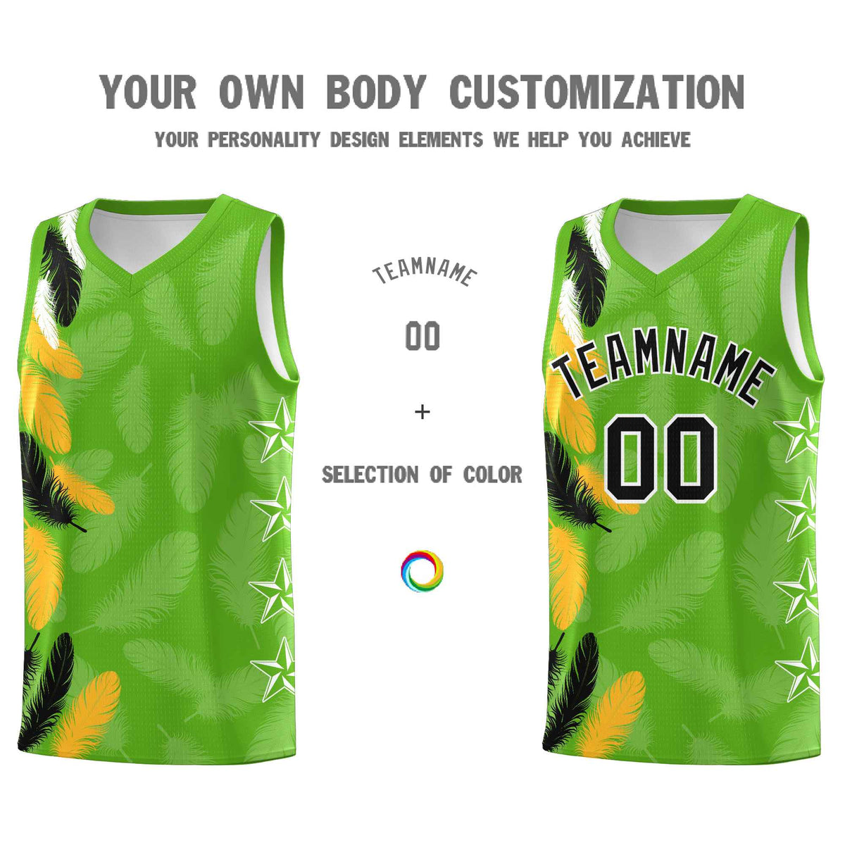 Custom Youth Basketball Jersey Neon Green Black Feather Series Sports Uniform