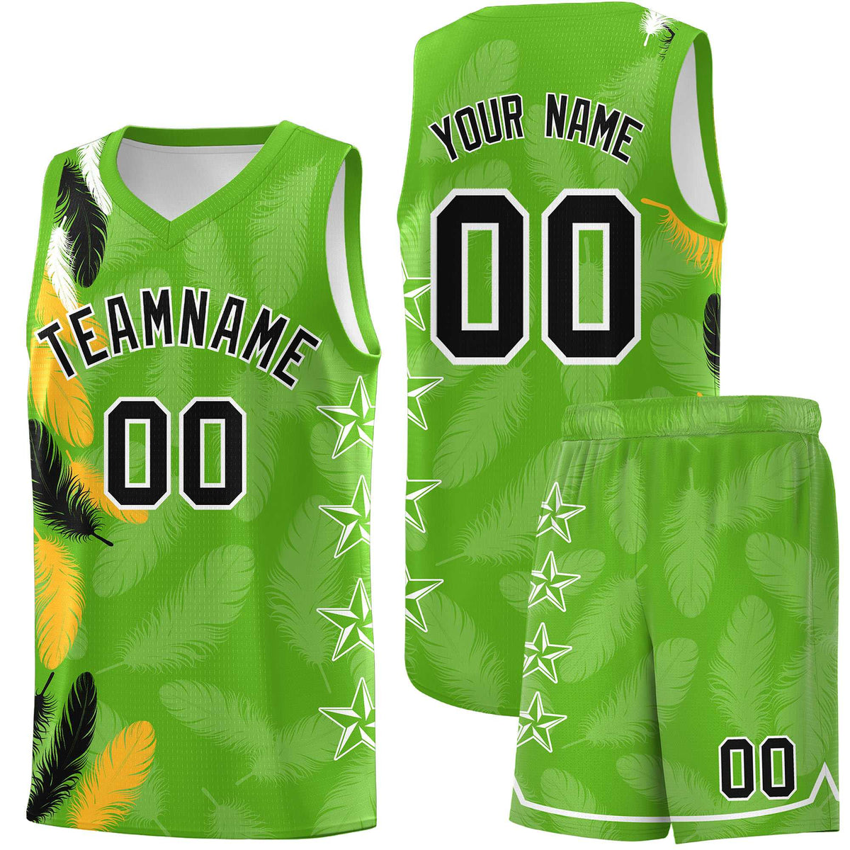Custom Youth Basketball Jersey Neon Green Black Feather Series Sports Uniform