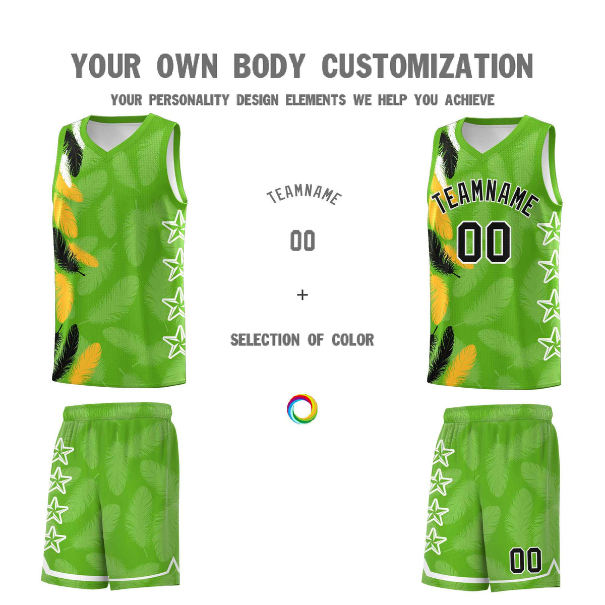 Custom Youth Basketball Jersey Neon Green Black Feather Series Sports Uniform