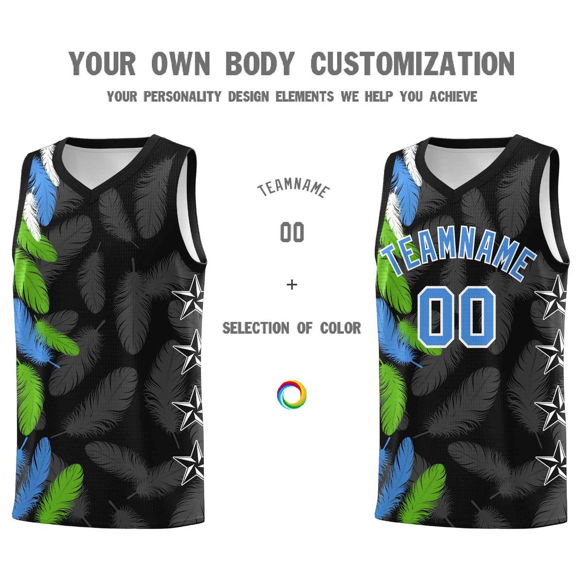 Custom Youth Basketball Jersey Black Powder Blue Feather Series Sports Uniform