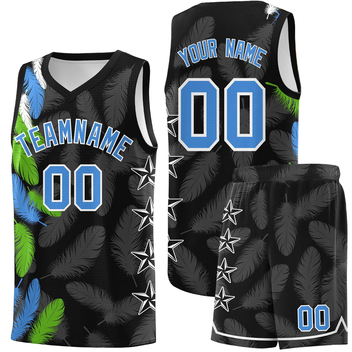 Custom Youth Basketball Jersey Black Powder Blue Feather Series Sports Uniform