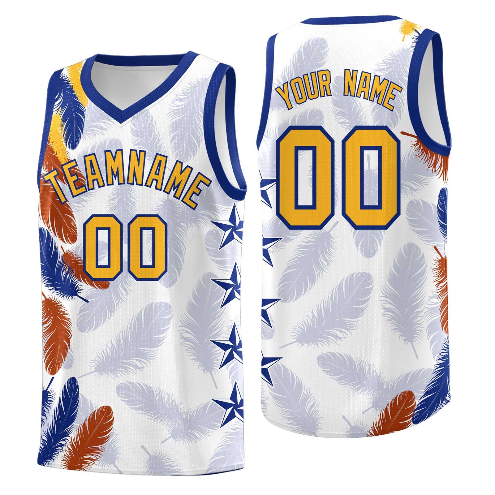 Custom Youth Basketball Jersey White Gold Feather Series Sports Uniform