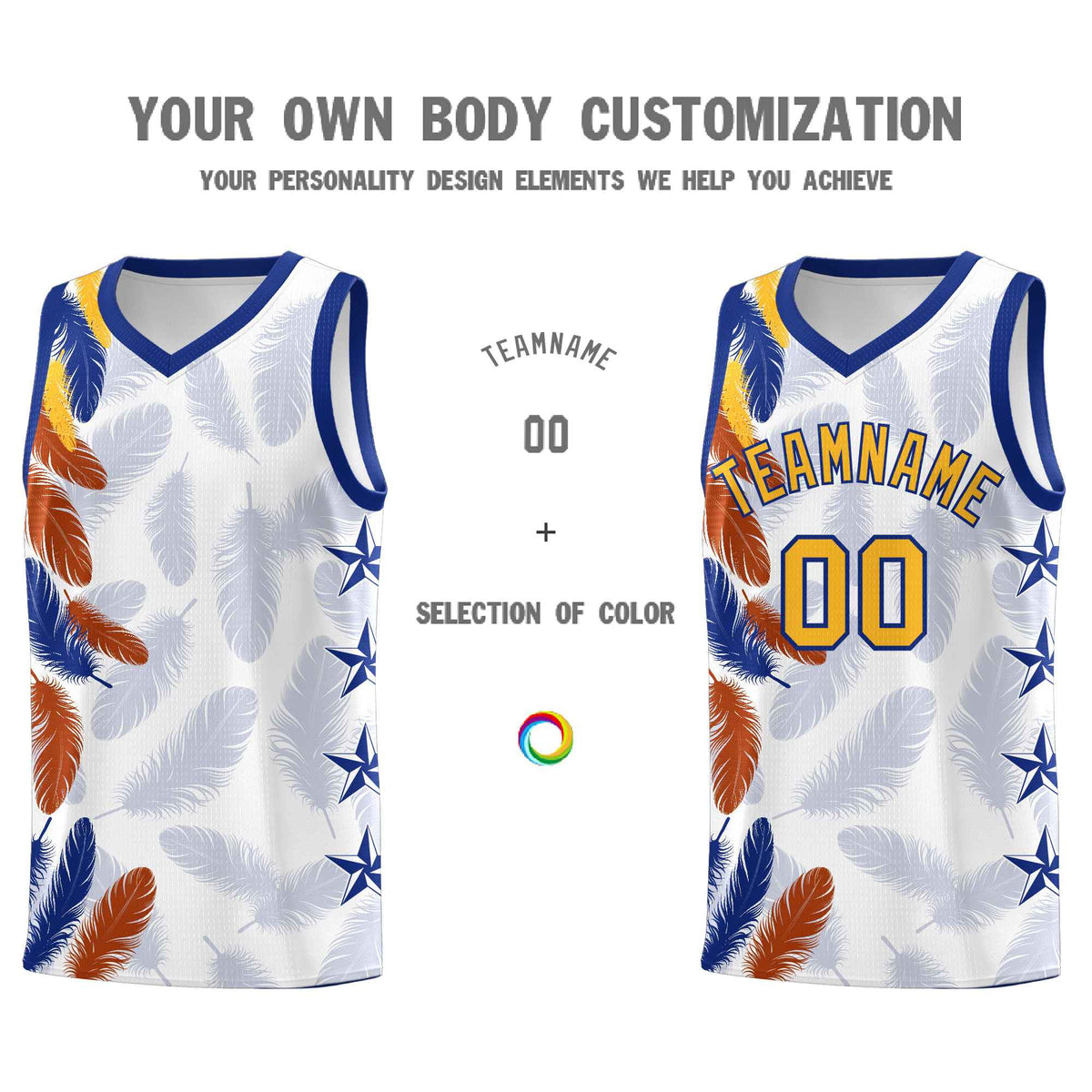 Custom Youth Basketball Jersey White Gold Feather Series Sports Uniform