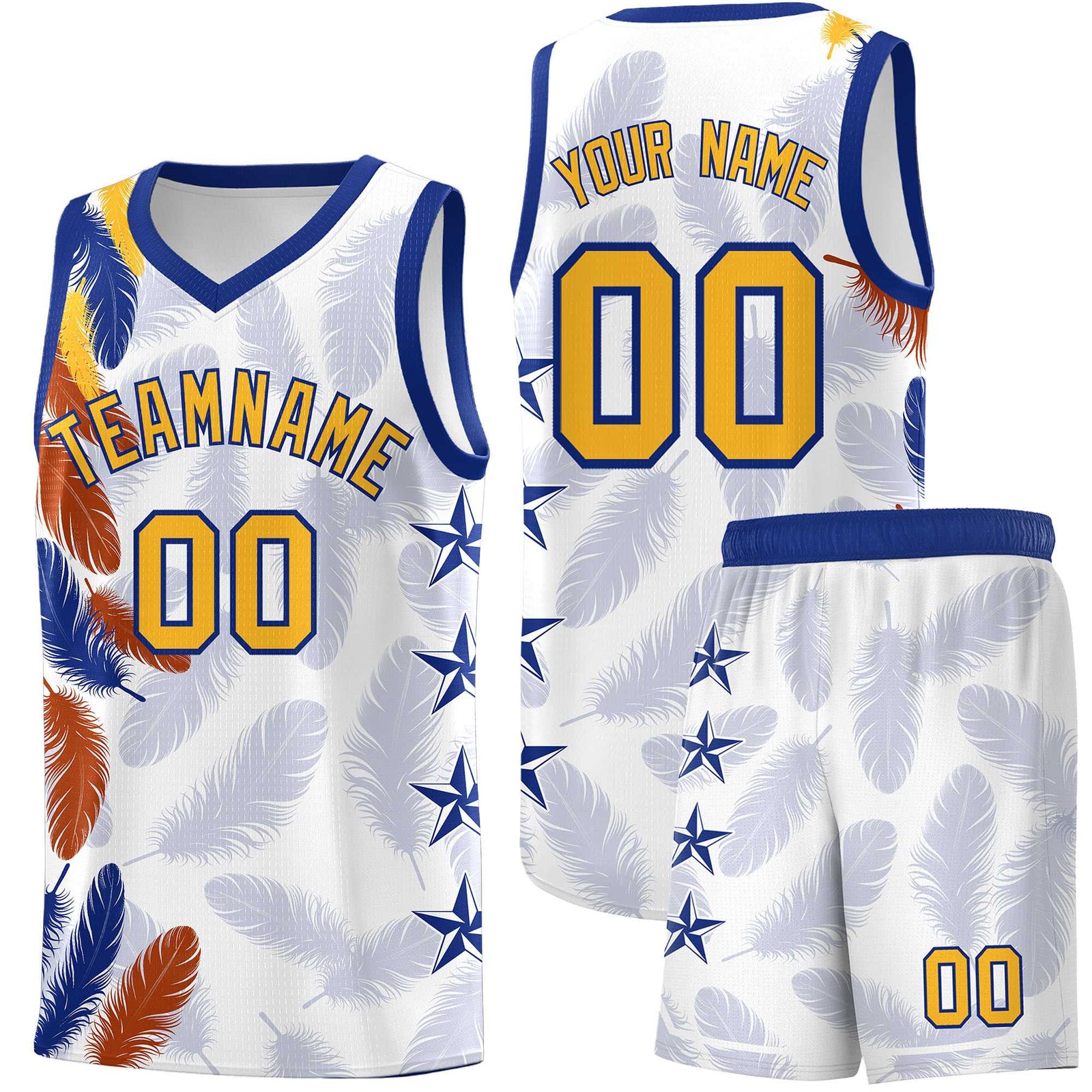 Custom Youth Basketball Jersey White Gold Feather Series Sports Uniform