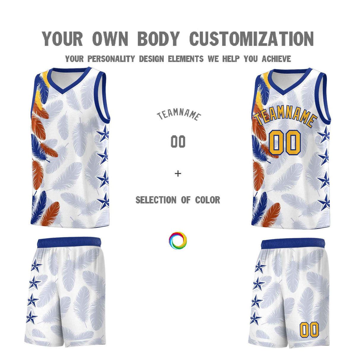 Custom Youth Basketball Jersey White Gold Feather Series Sports Uniform