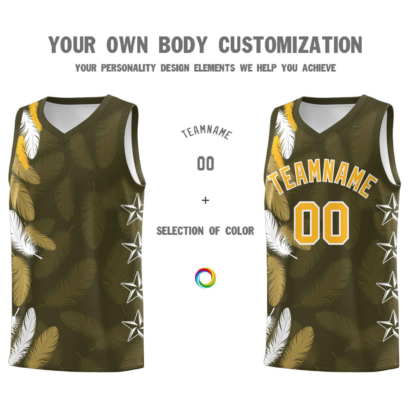 Custom Youth Basketball Jersey Olive Gold Feather Series Sports Uniform