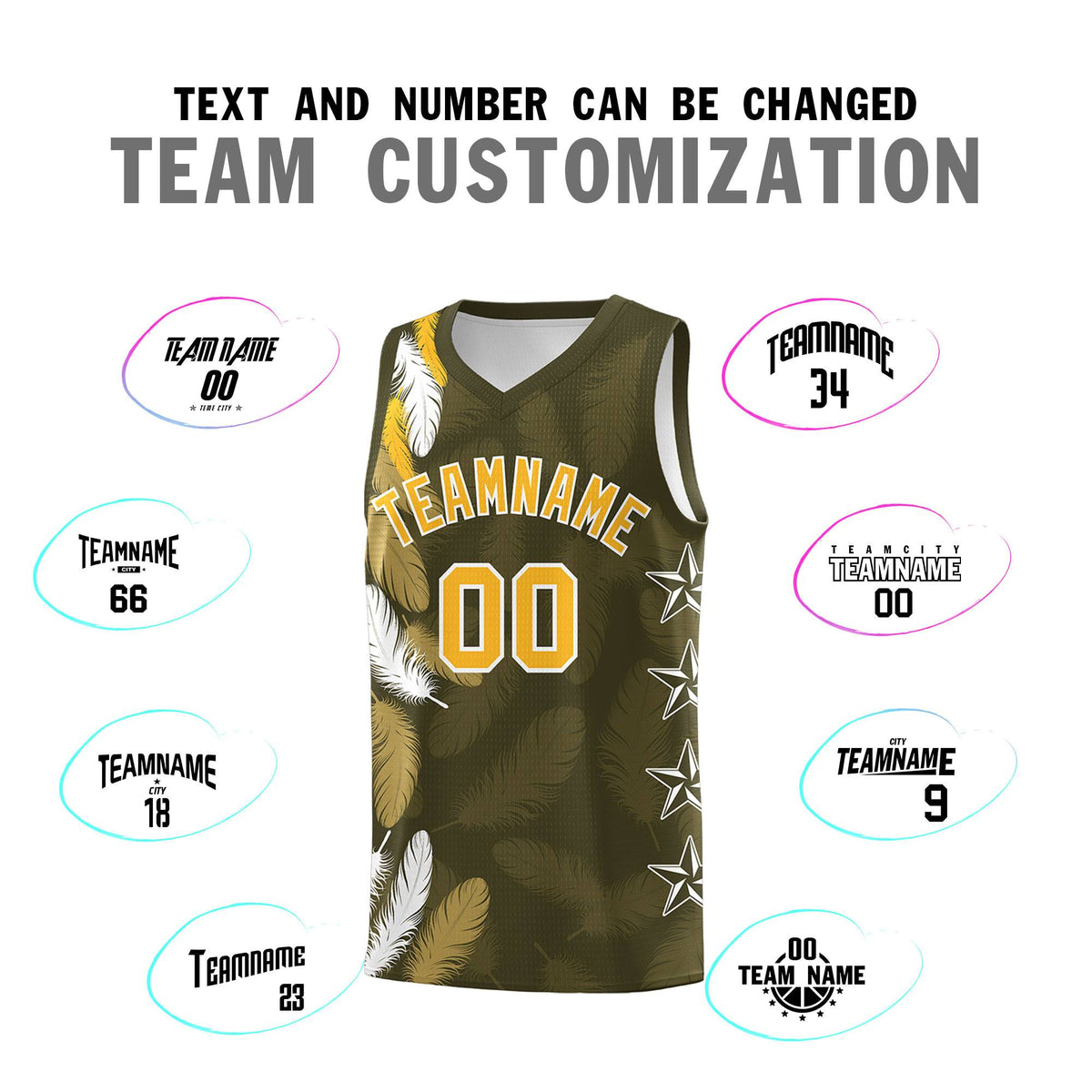 Custom Youth Basketball Jersey Olive Gold Feather Series Sports Uniform