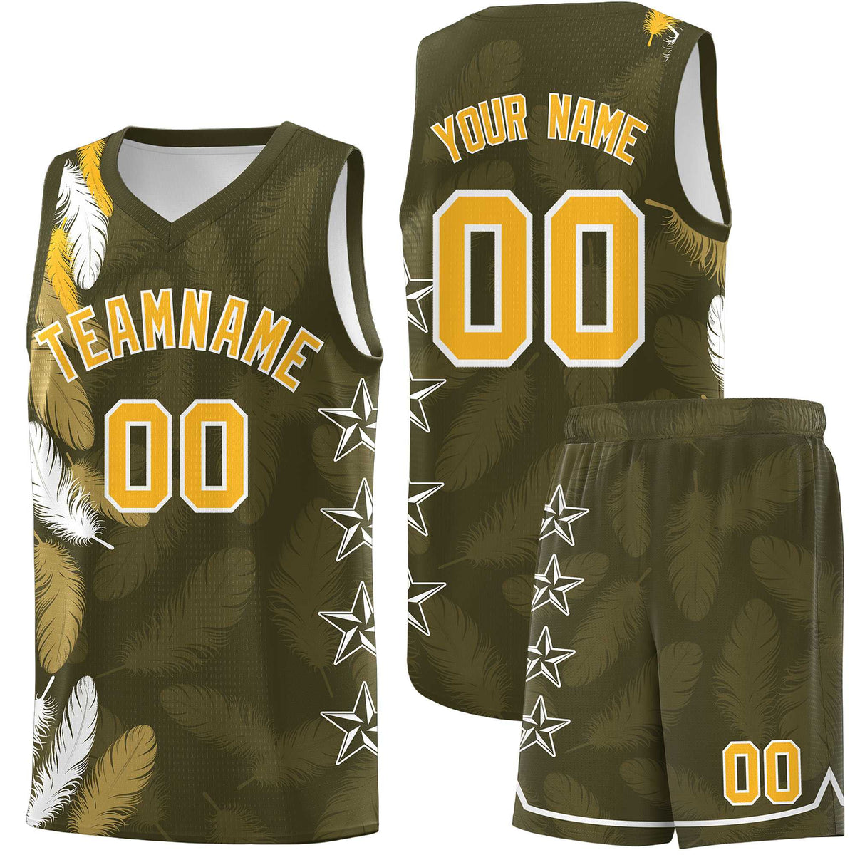 Custom Youth Basketball Jersey Olive Gold Feather Series Sports Uniform