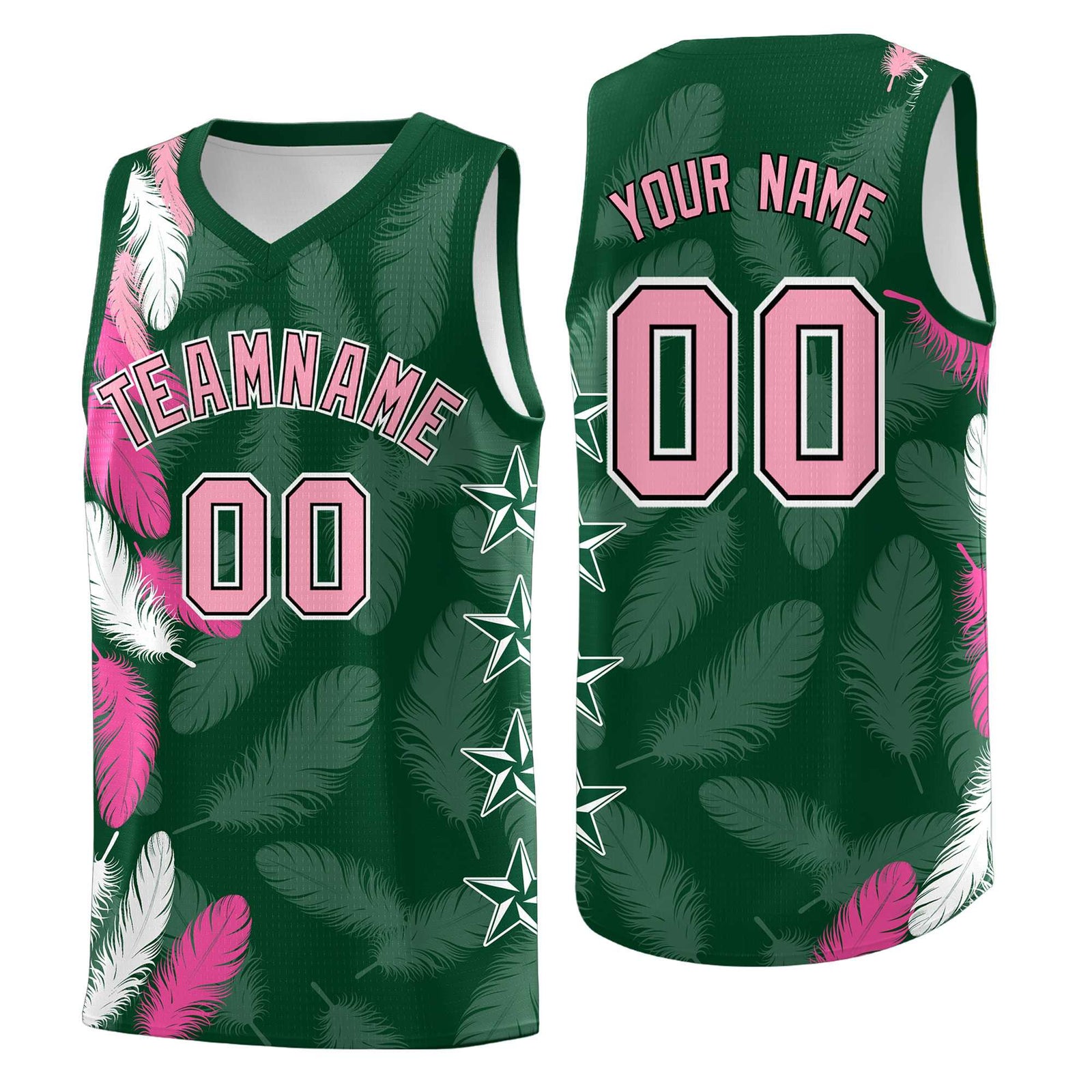 Custom Youth Basketball Jersey Green Light Pink Feather Series Sports Uniform