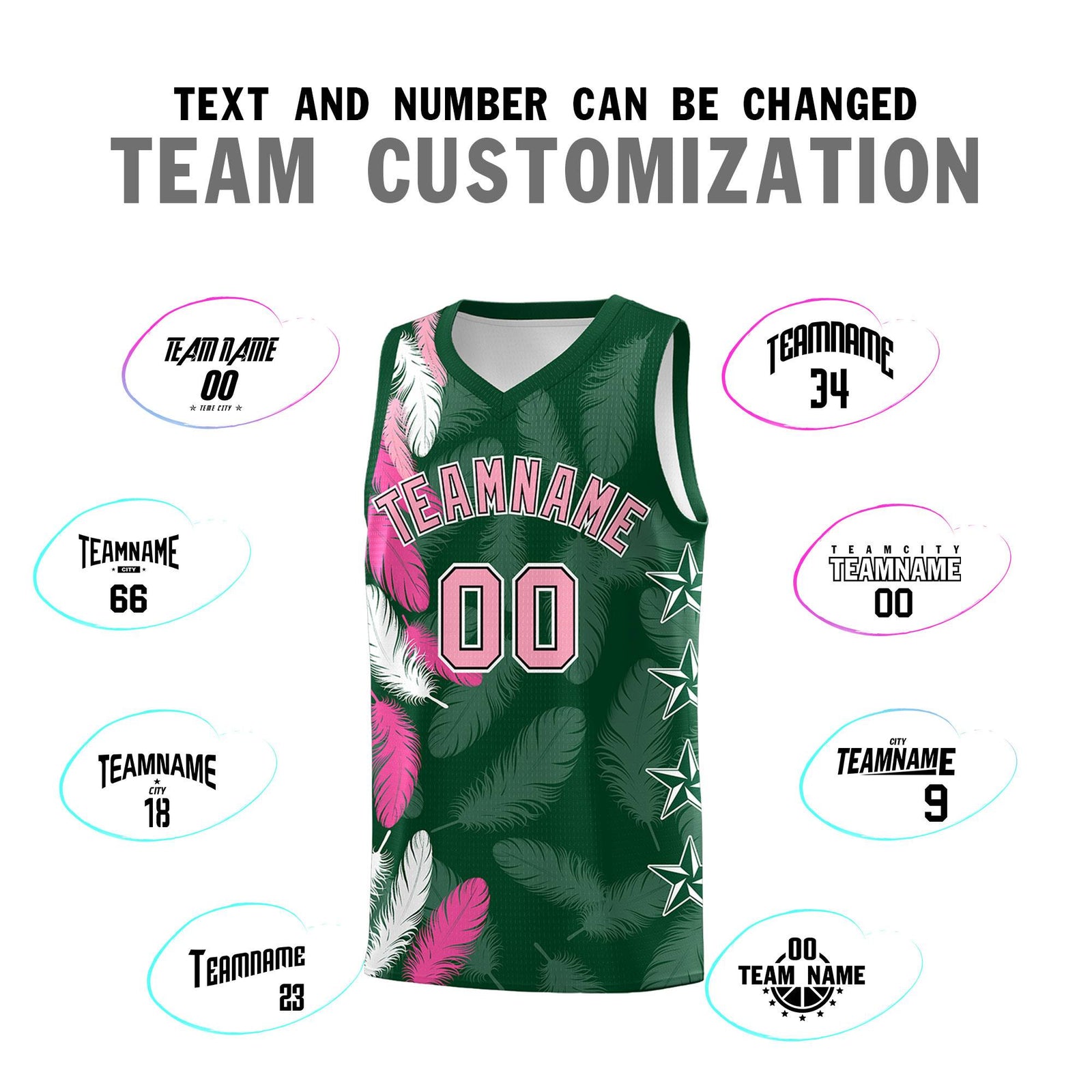Custom Youth Basketball Jersey Green Light Pink Feather Series Sports Uniform