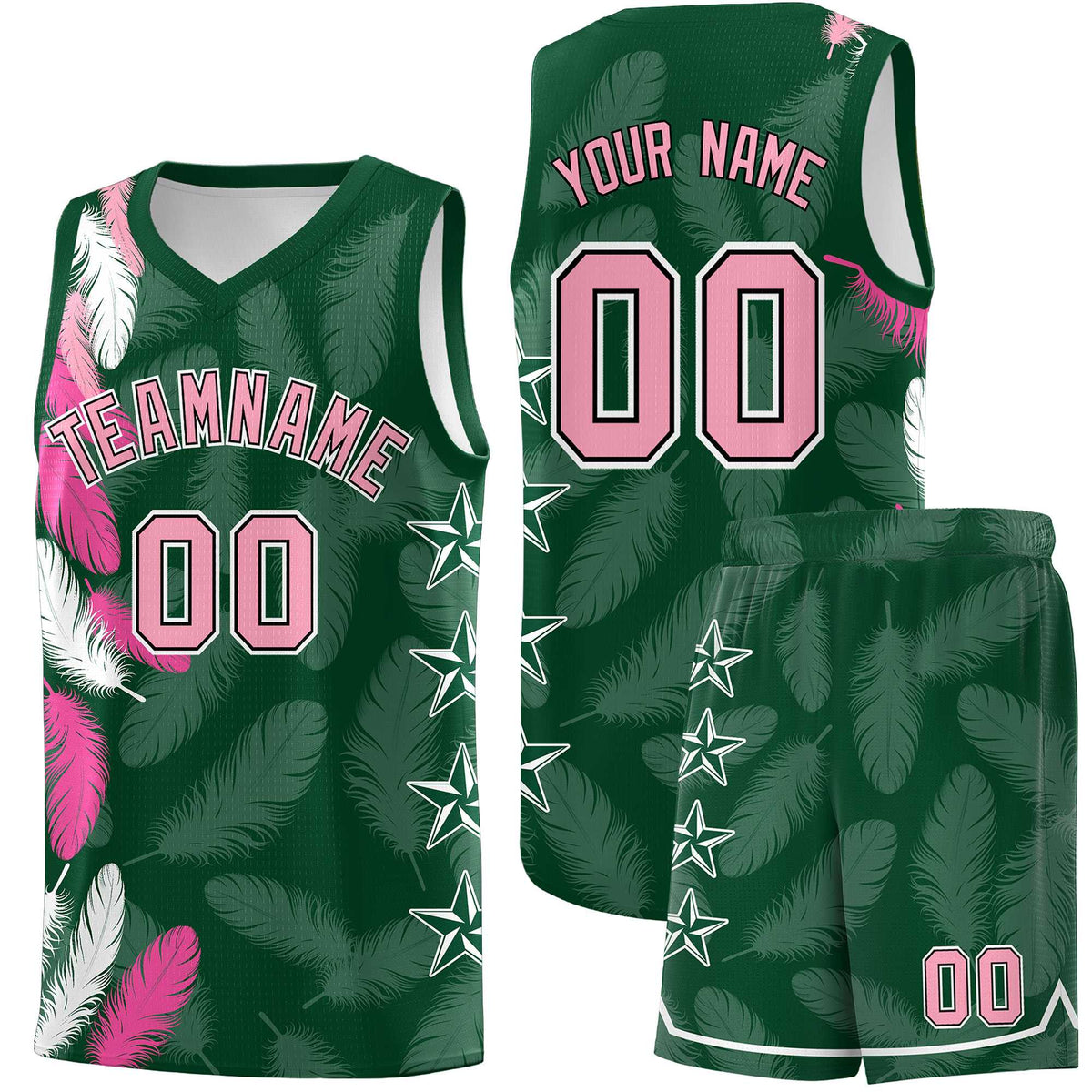 Custom Youth Basketball Jersey Green Light Pink Feather Series Sports Uniform
