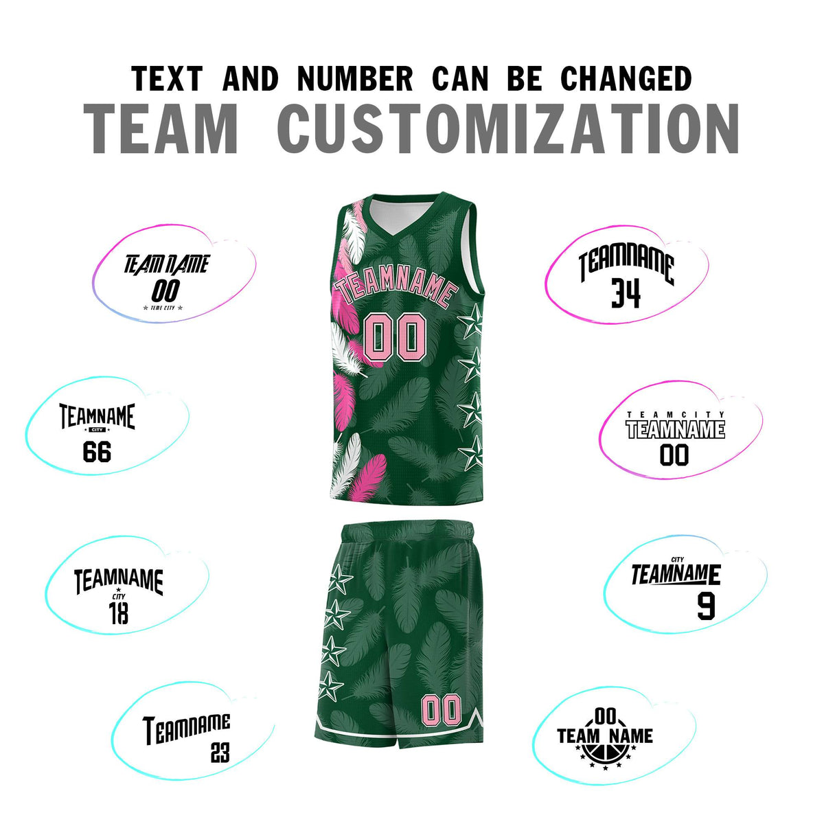 Custom Youth Basketball Jersey Green Light Pink Feather Series Sports Uniform