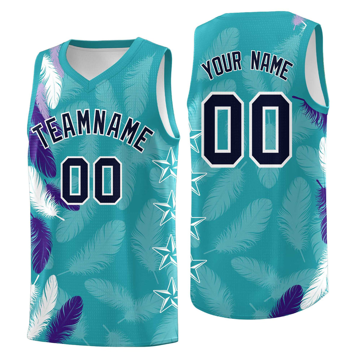 Custom Youth Basketball Jersey Aqua Navy Feather Series Sports Uniform
