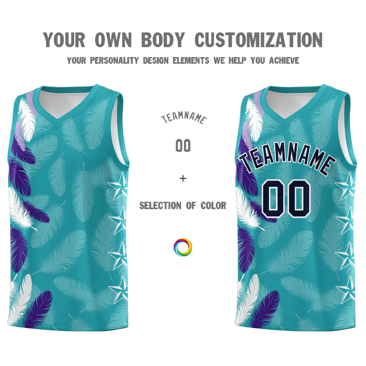 Custom Youth Basketball Jersey Aqua Navy Feather Series Sports Uniform