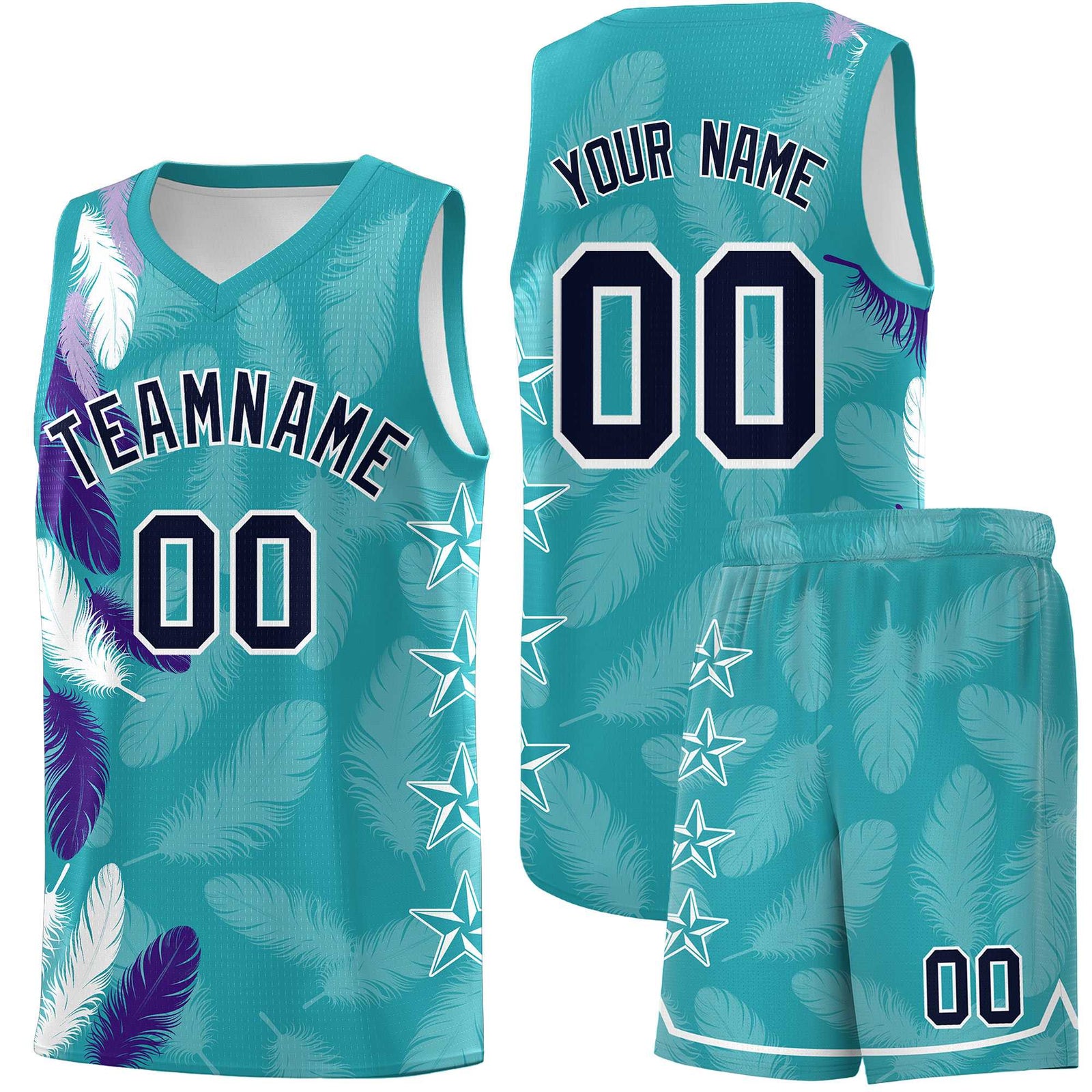 Custom Youth Basketball Jersey Aqua Navy Feather Series Sports Uniform