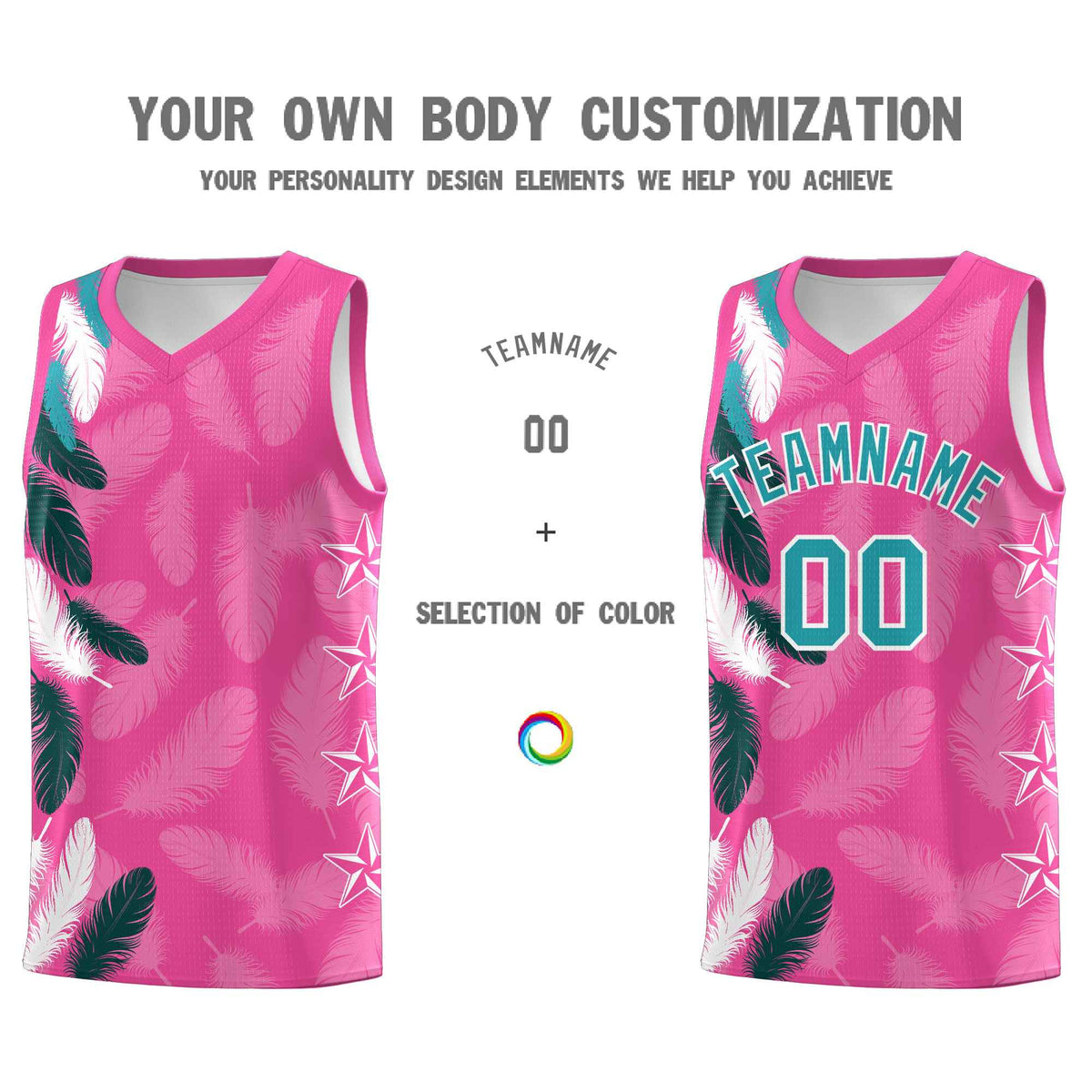 Custom Youth Basketball Jersey Pink Aqua Feather Series Sports Uniform