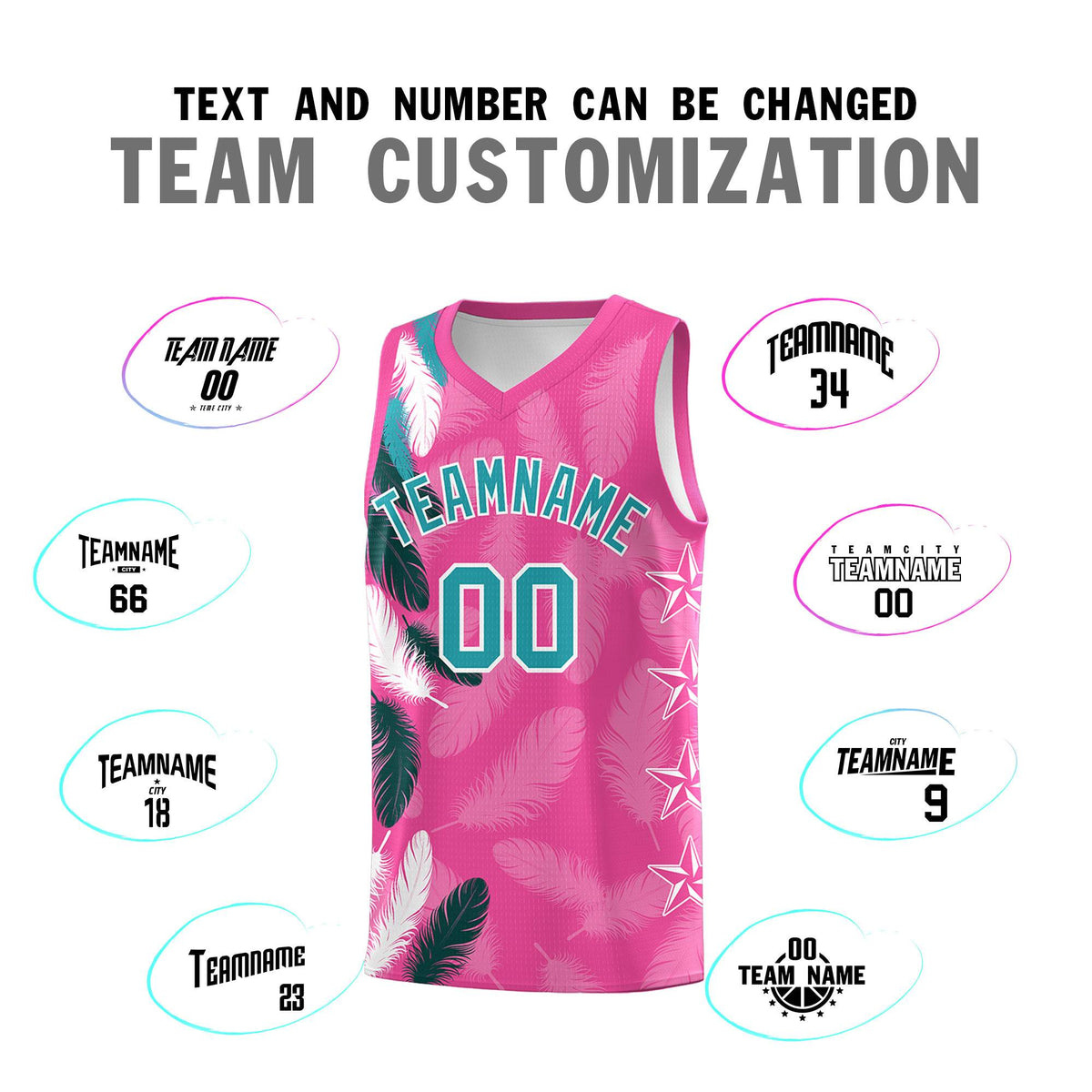 Custom Youth Basketball Jersey Pink Aqua Feather Series Sports Uniform