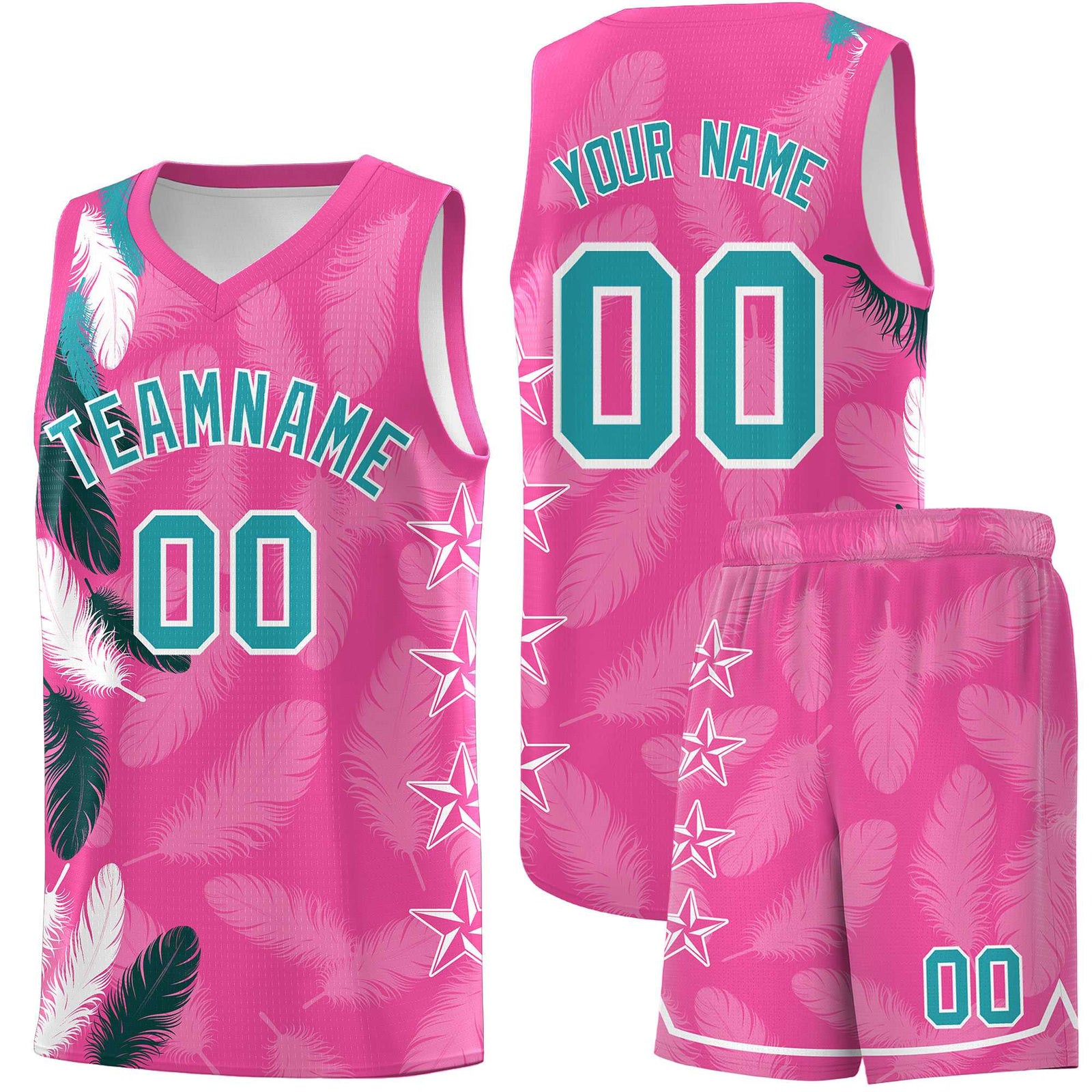 Custom Youth Basketball Jersey Pink Aqua Feather Series Sports Uniform