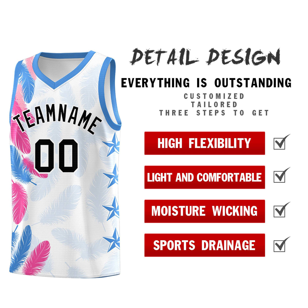 Custom Youth Basketball Jersey White Black Feather Series Sports Uniform