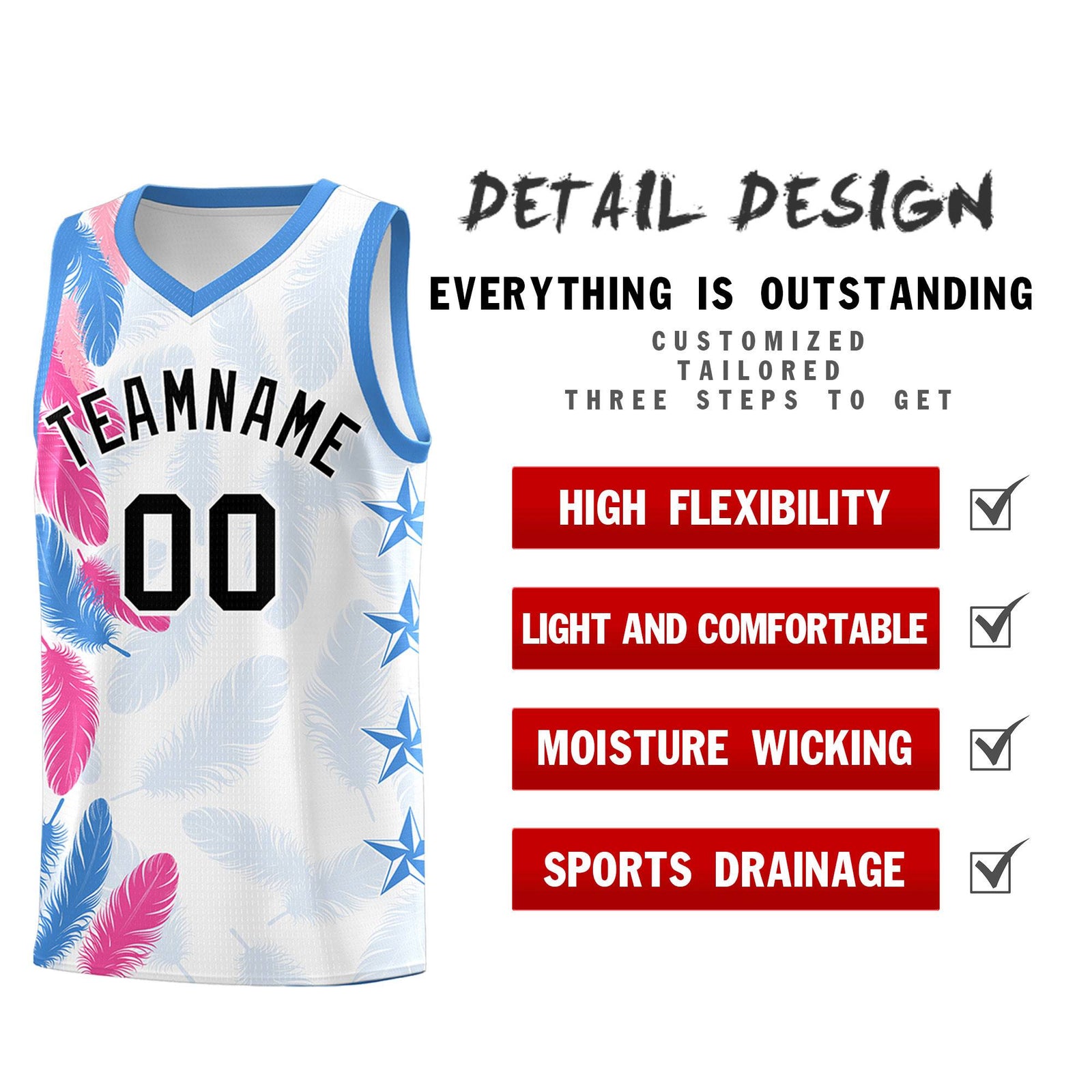 Custom Youth Basketball Jersey White Black Feather Series Sports Uniform