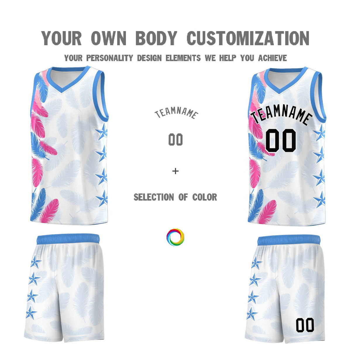 Custom Youth Basketball Jersey White Black Feather Series Sports Uniform
