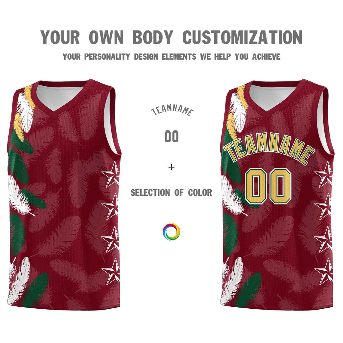 Custom Youth Basketball Jersey Crimson Old Gold Feather Series Sports Uniform