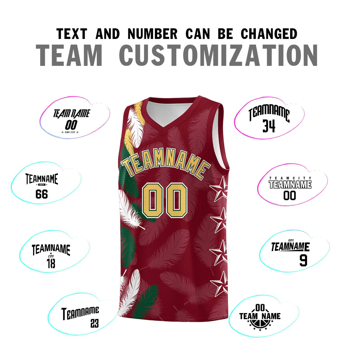 Custom Youth Basketball Jersey Crimson Old Gold Feather Series Sports Uniform