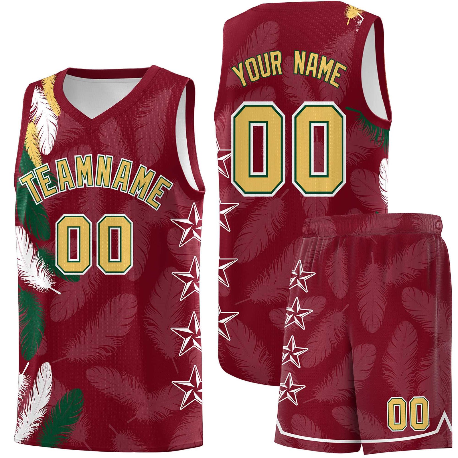 Custom Youth Basketball Jersey Crimson Old Gold Feather Series Sports Uniform