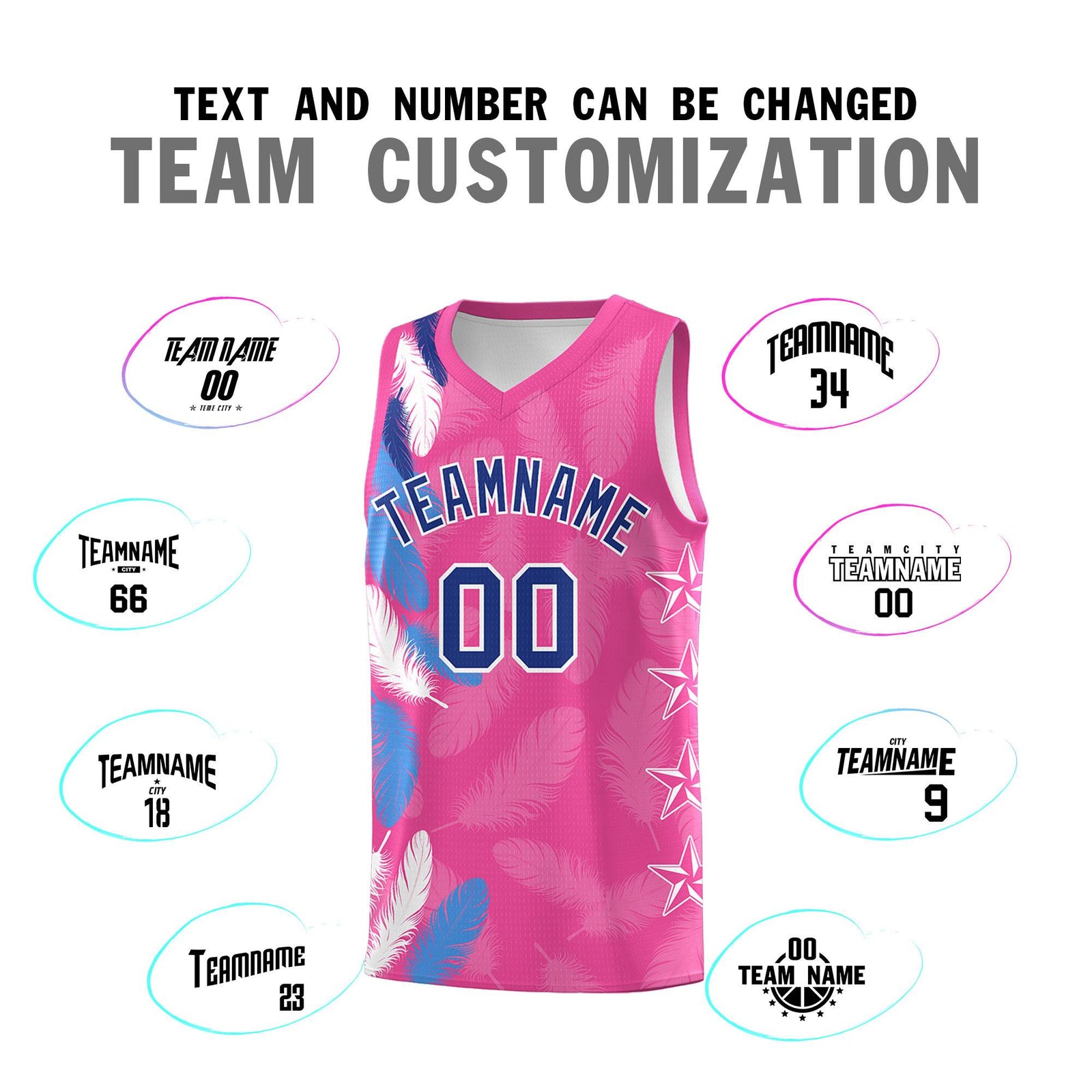 Custom Youth Basketball Jersey Pink Royal Feather Series Sports Uniform