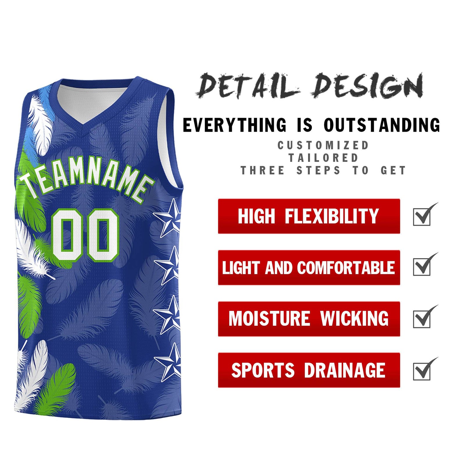 Custom Youth Basketball Jersey Royal White Feather Series Sports Uniform