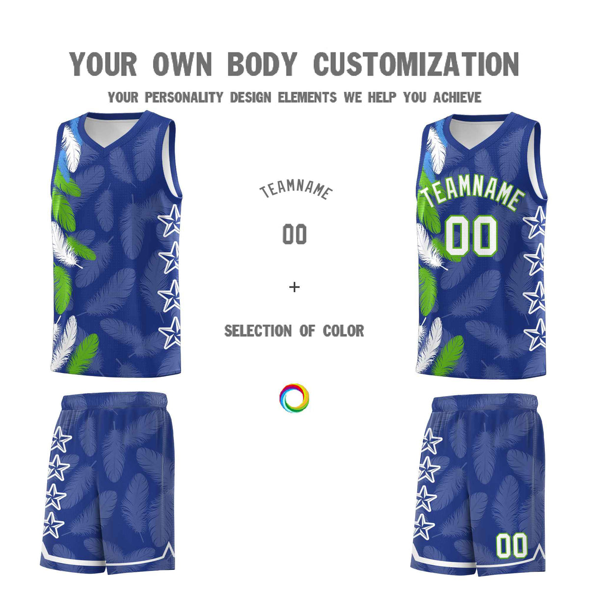 Custom Youth Basketball Jersey Royal White Feather Series Sports Uniform