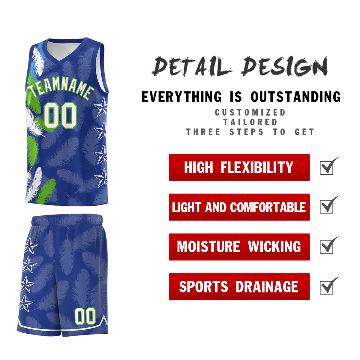 Custom Youth Basketball Jersey Royal White Feather Series Sports Uniform