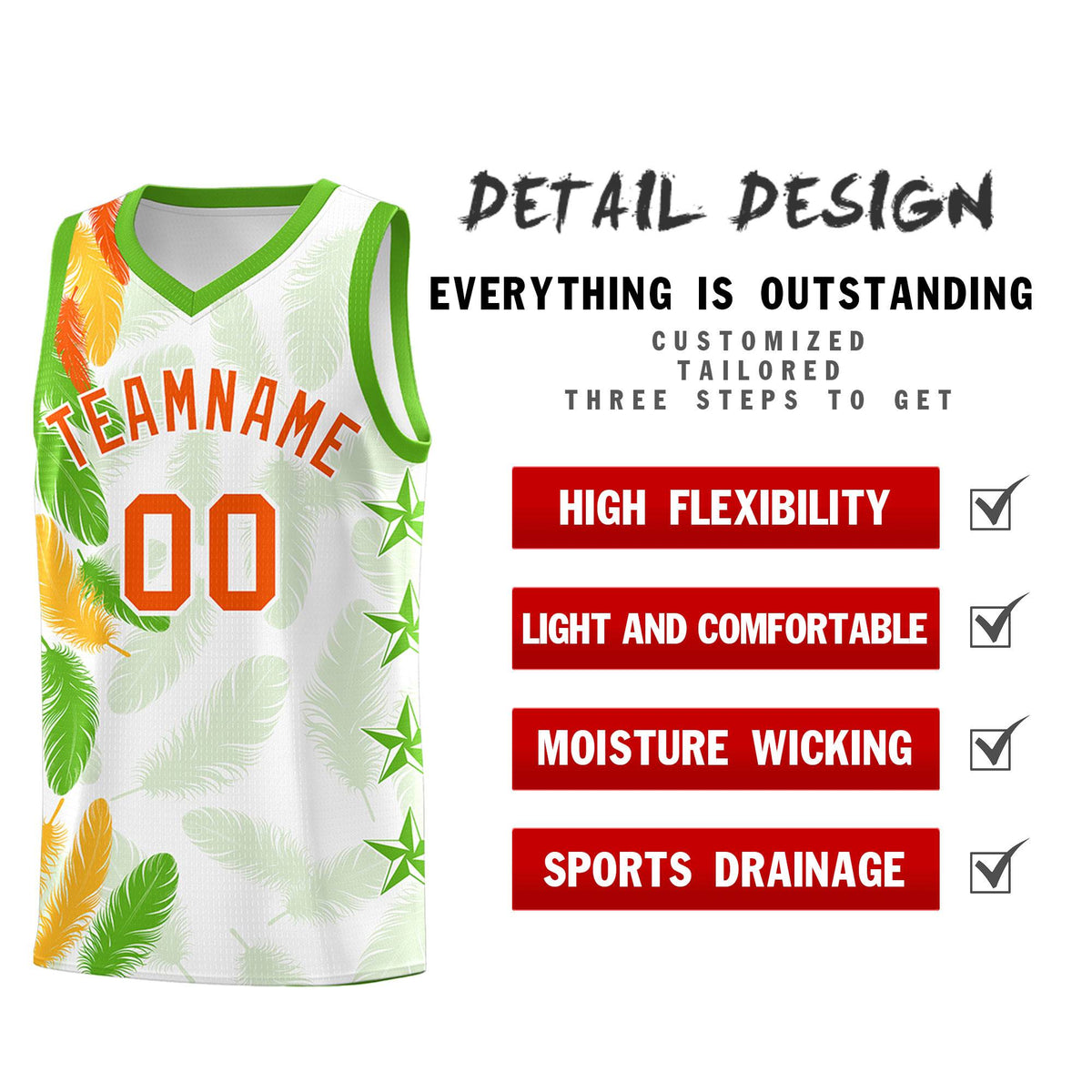Custom Youth Basketball Jersey White Orange Feather Series Sports Uniform