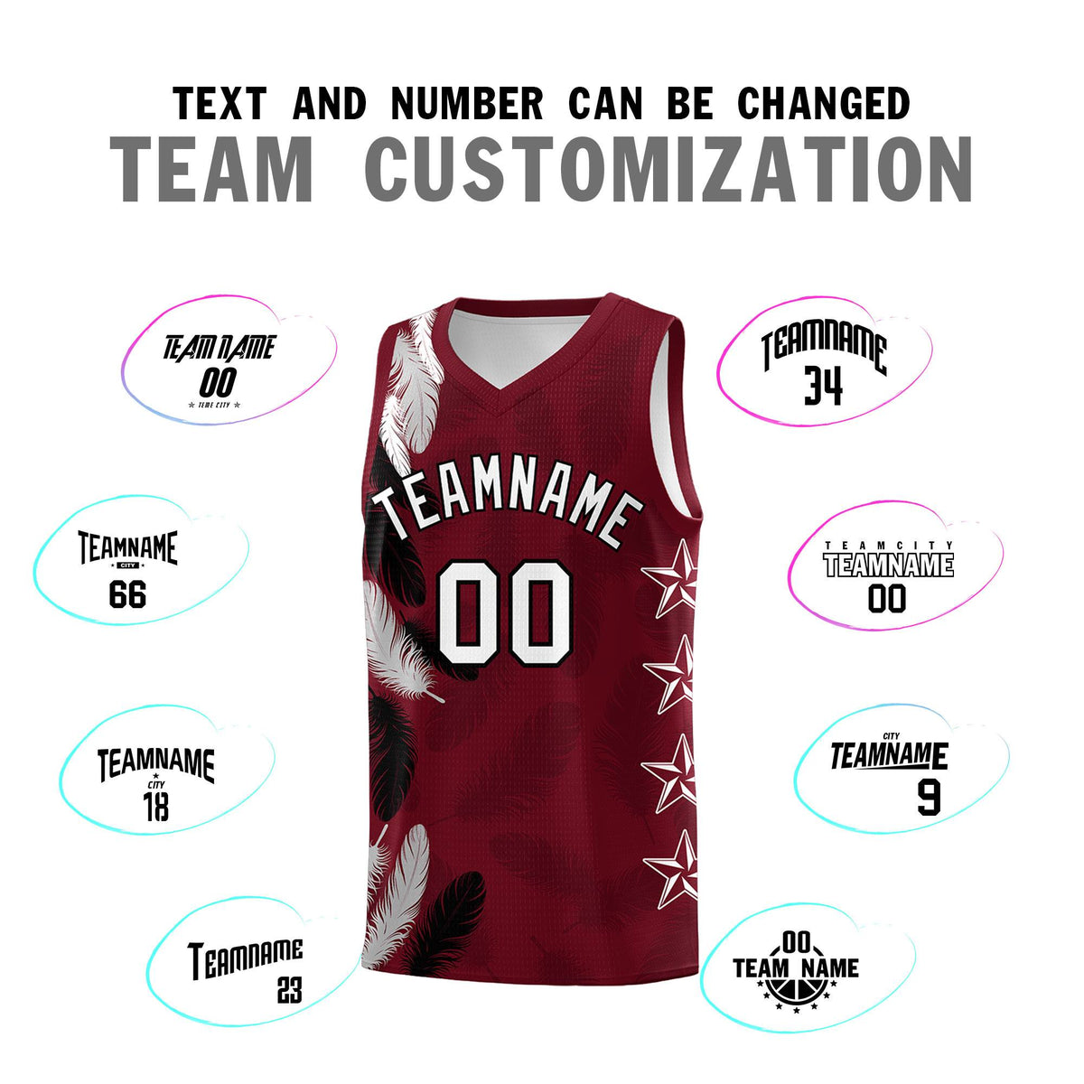 Custom Youth Basketball Jersey Maroon White Feather Series Sports Uniform