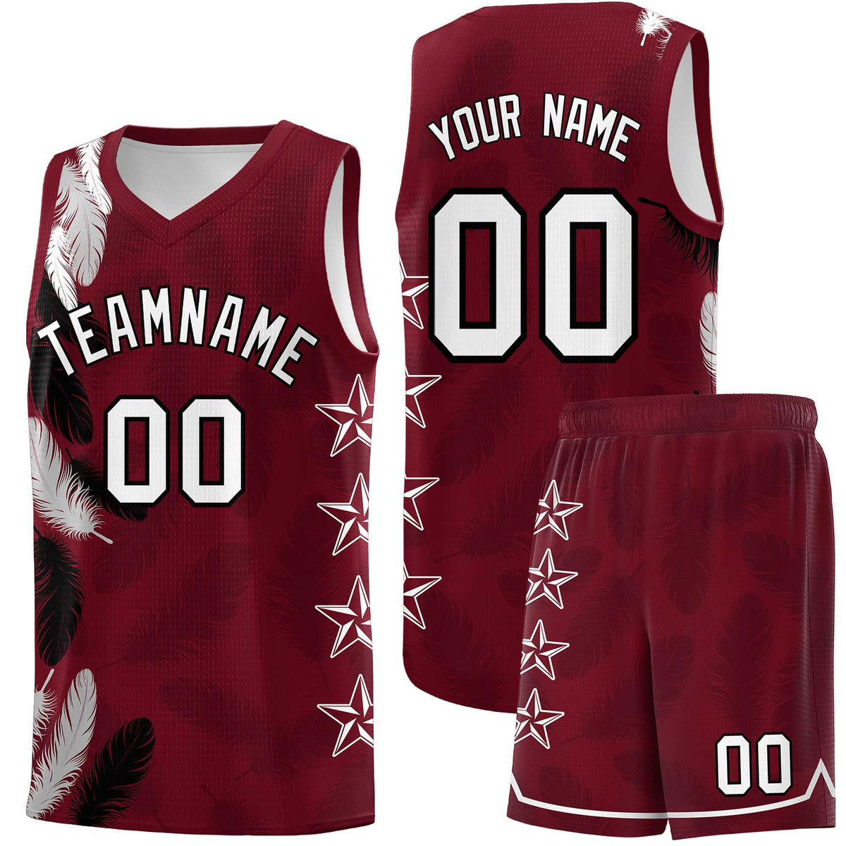 Custom Youth Basketball Jersey Maroon White Feather Series Sports Uniform
