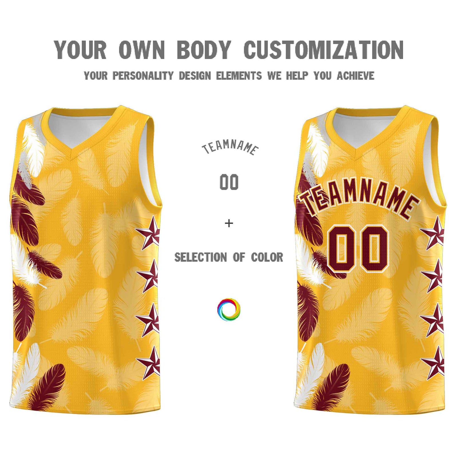 Custom Youth Basketball Jersey Gold Crimson Feather Series Sports Uniform
