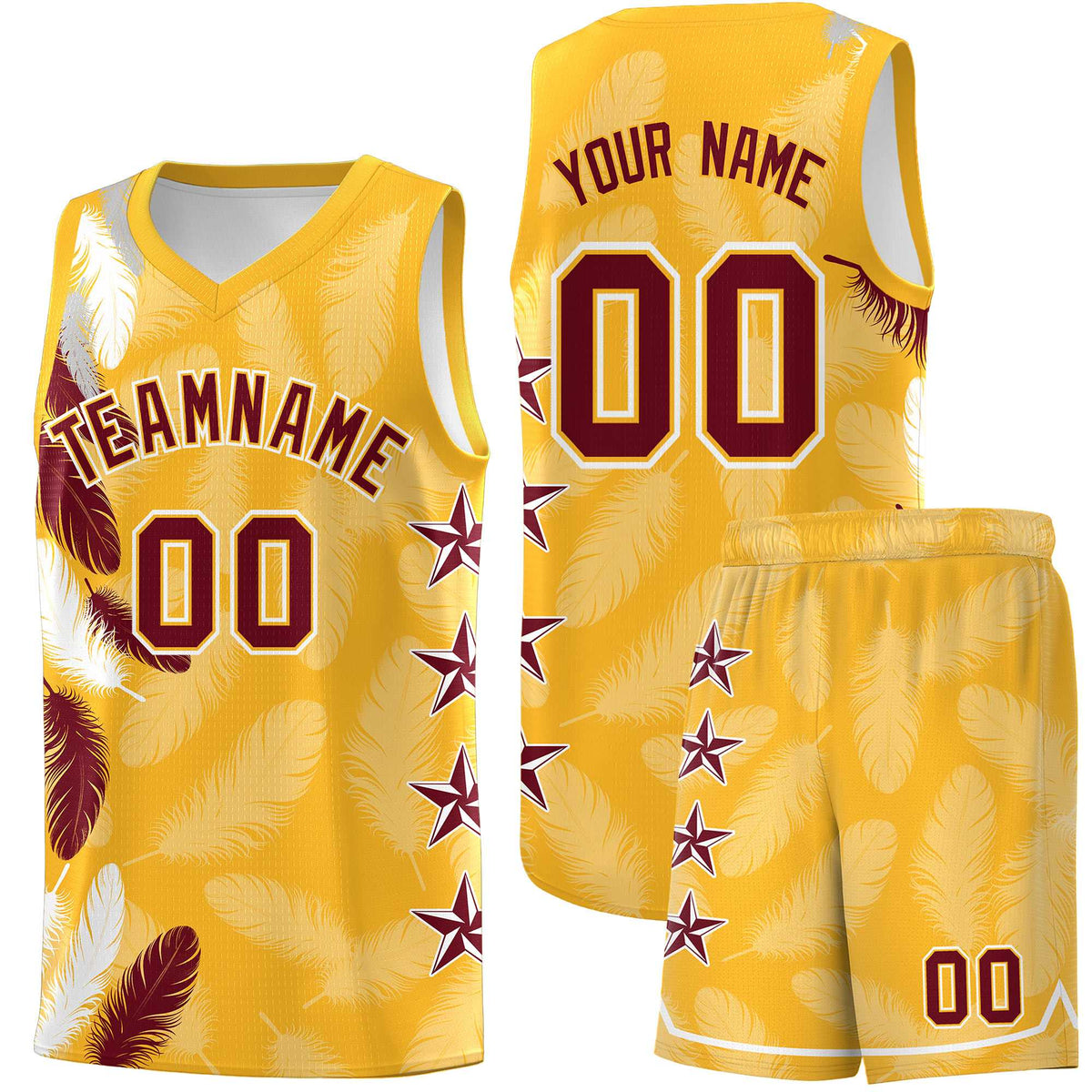 Custom Youth Basketball Jersey Gold Crimson Feather Series Sports Uniform