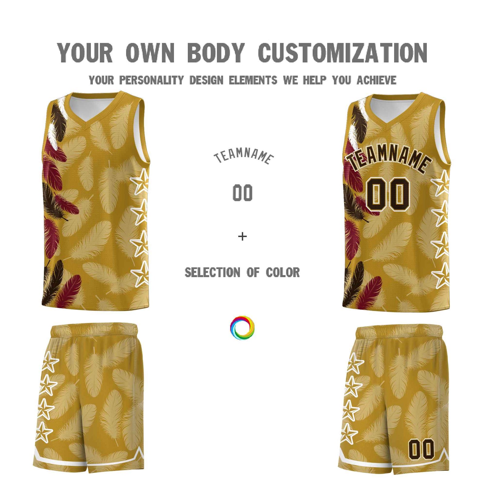 Custom Youth Basketball Jersey Old Gold Brown Feather Series Sports Uniform