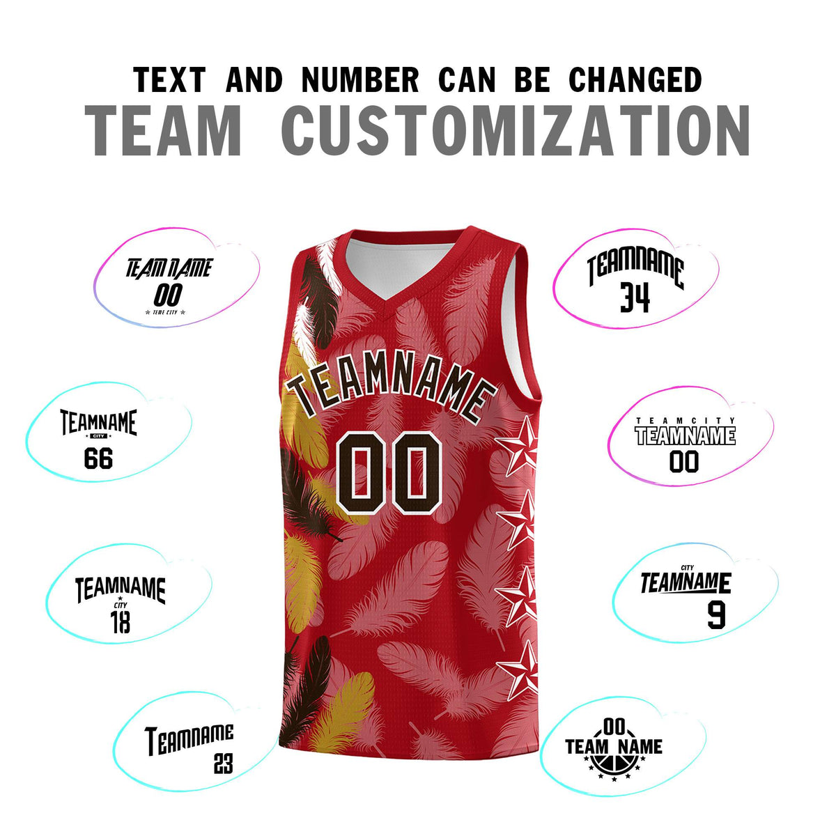 Custom Youth Basketball Jersey Red Brown Feather Series Sports Uniform