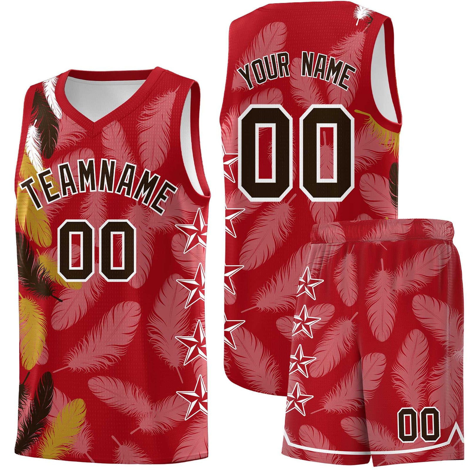 Custom Youth Basketball Jersey Red Brown Feather Series Sports Uniform