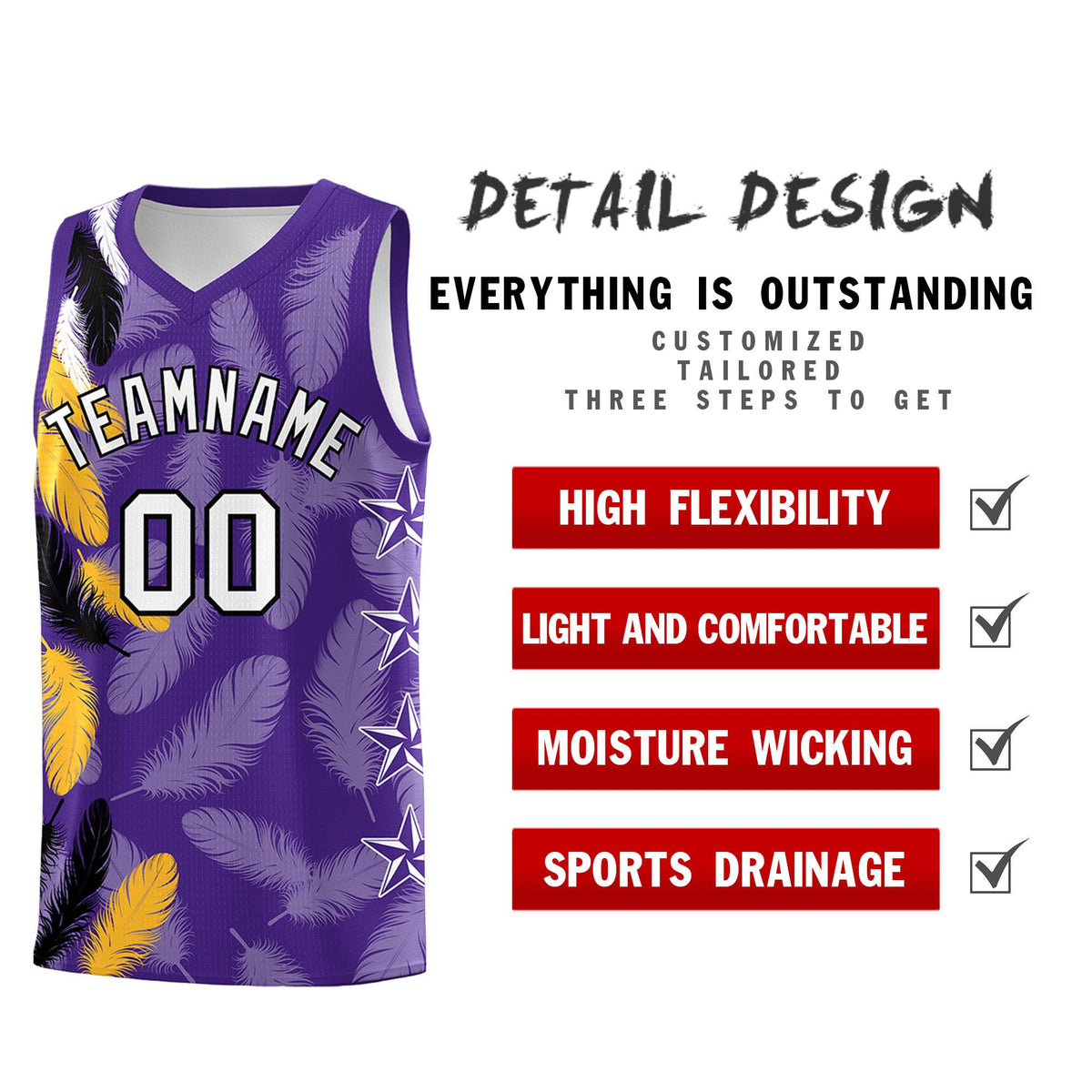 Custom Youth Basketball Jersey Purple White Feather Series Sports Uniform