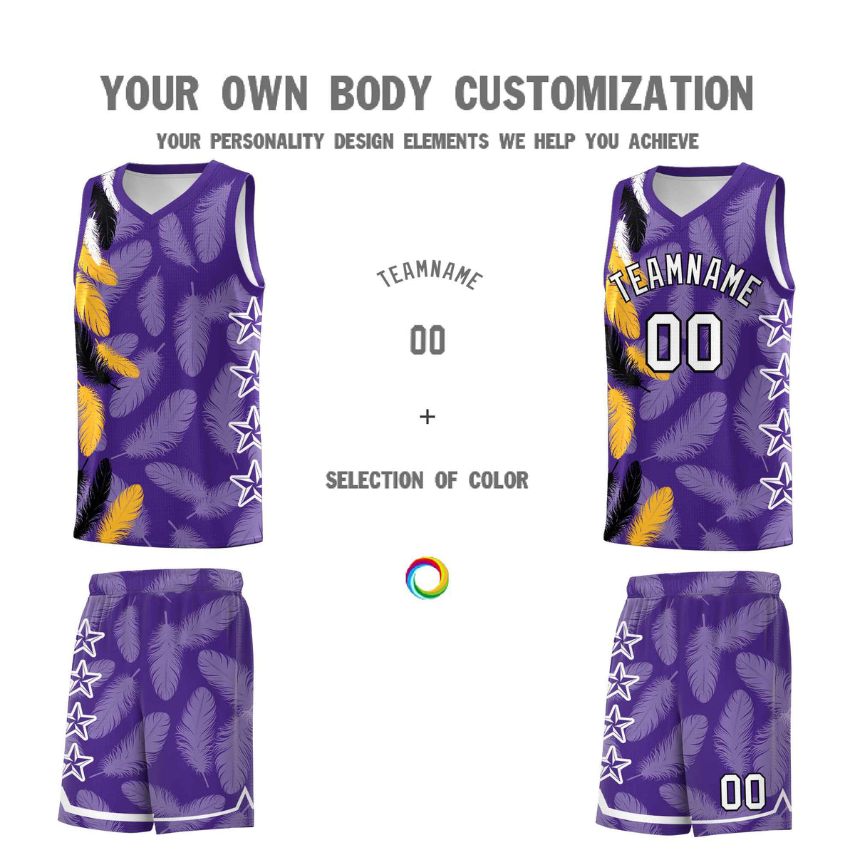 Custom Youth Basketball Jersey Purple White Feather Series Sports Uniform