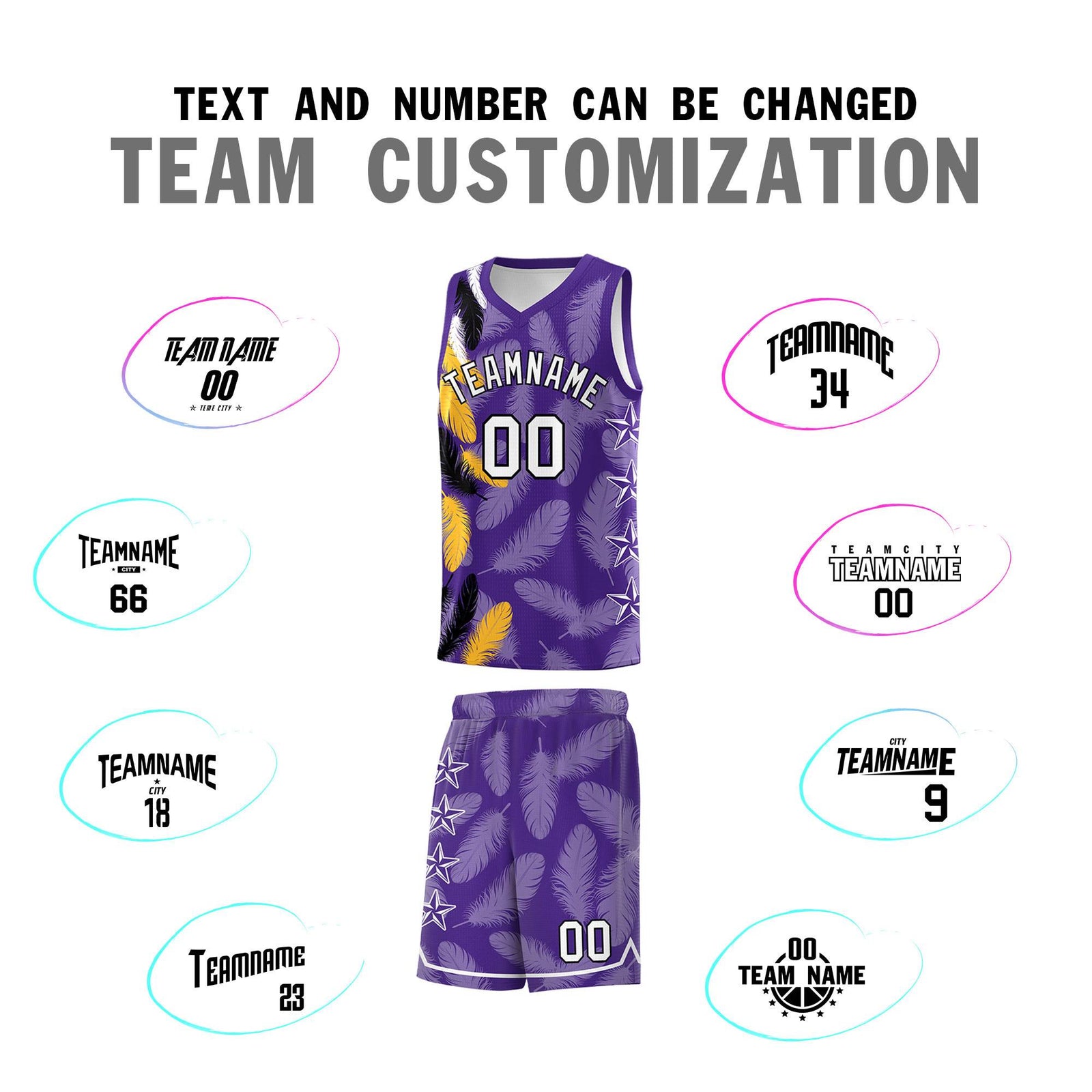 Custom Youth Basketball Jersey Purple White Feather Series Sports Uniform