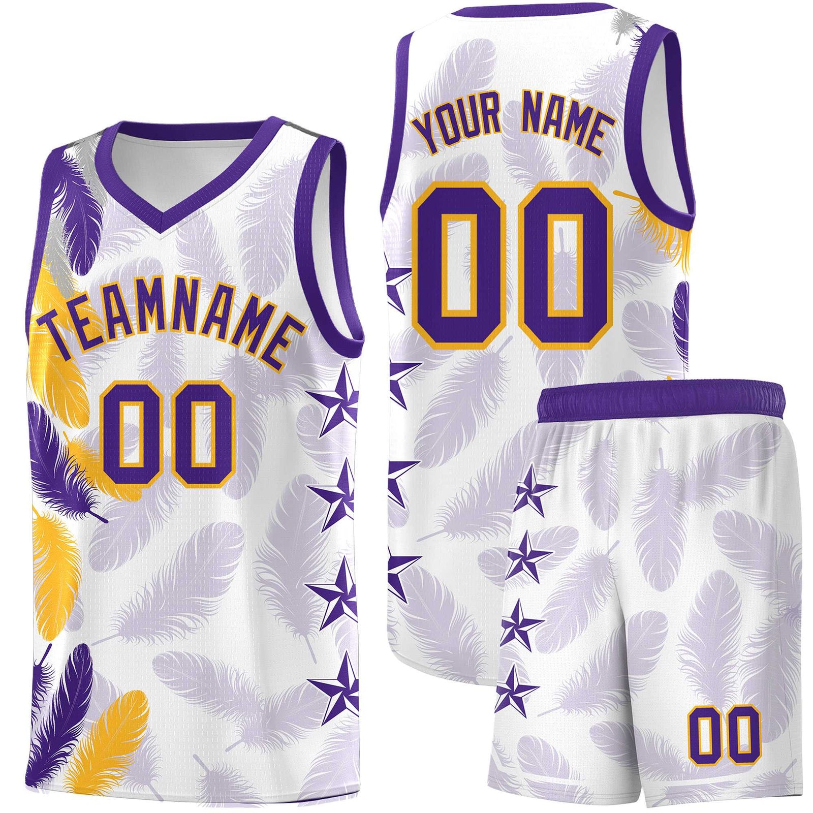 Custom Youth Basketball Jersey White Purple Feather Series Sports Uniform